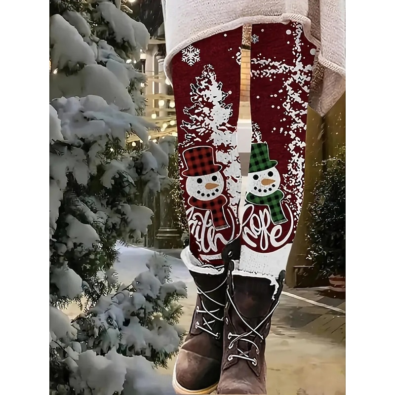 Women's Chinos Leggings Cozy Leggings Vacation Casual Full Length High WaistPantsUgly Christmas Snowman Printing Thermal Warm Comfortable Stretchy Vacation Casual Daily Wine Summer Spring Fall Winter