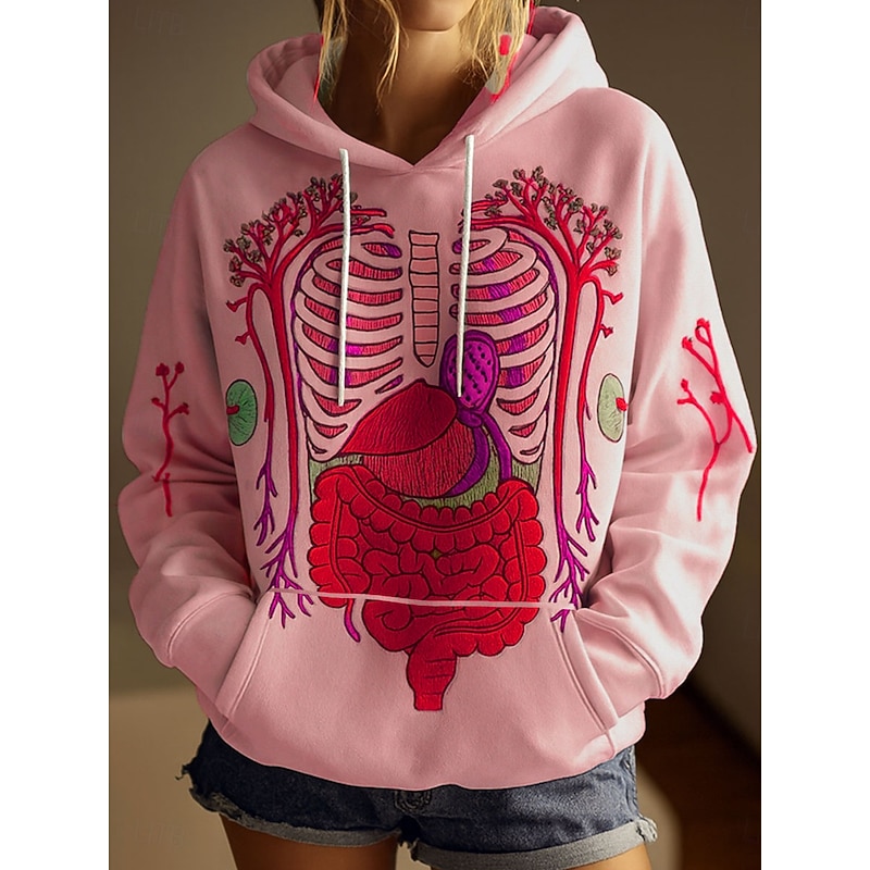 Halloween Women's Pullover Hoodie Sweatshirt Skeleton Graphic Skull Casual Long Sleeve Hooded Regular Tops Party Evening Wear Street Dailywear White Pink Purple Green Spring Fall Winter2