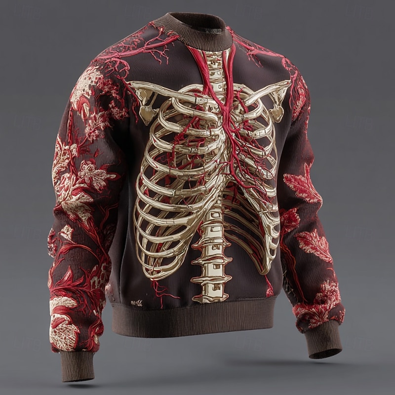 Halloween Men's Skeleton Pullover Sweater Jumper Knitwear Crewneck Casual Dark Vacation Street Daily 3D Print Keep Warm Long Sleeve Fall Winter Red Blue Brown