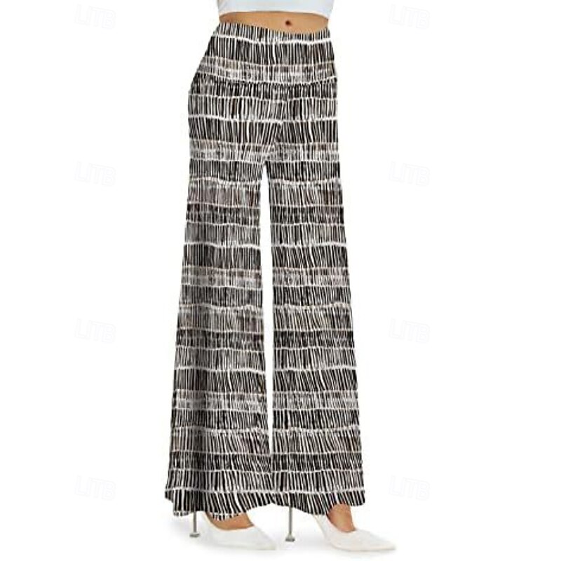 Women's Culottes Wide Leg Chinos Vacation Vintage Streetwear Full Length Medium Waist Floral Striped Elastic Waist Printing Comfy Micro-elastic Outdoor Vacation Street Black Grey Ash Blush Pink Black