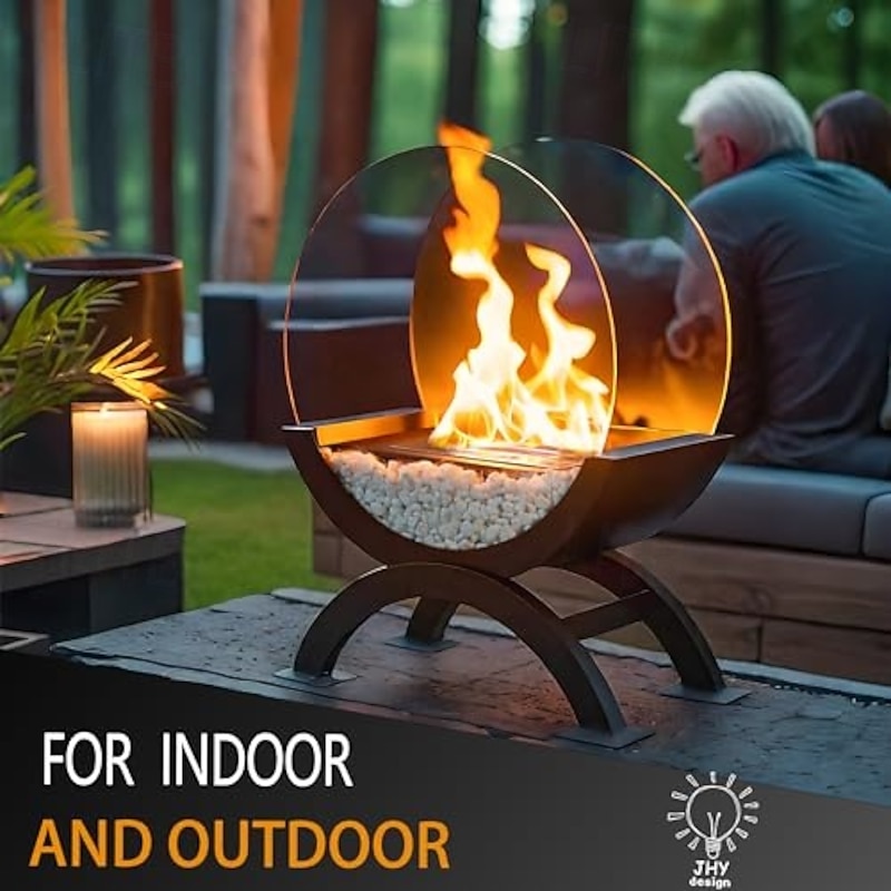 Round Glass Large Tabletop Fireplace 19" H Portable Fire Bowl Pot Clean Burning Bio Ethanol Ventless Fireplace for Indoor Outdoor Patio Parties Events4