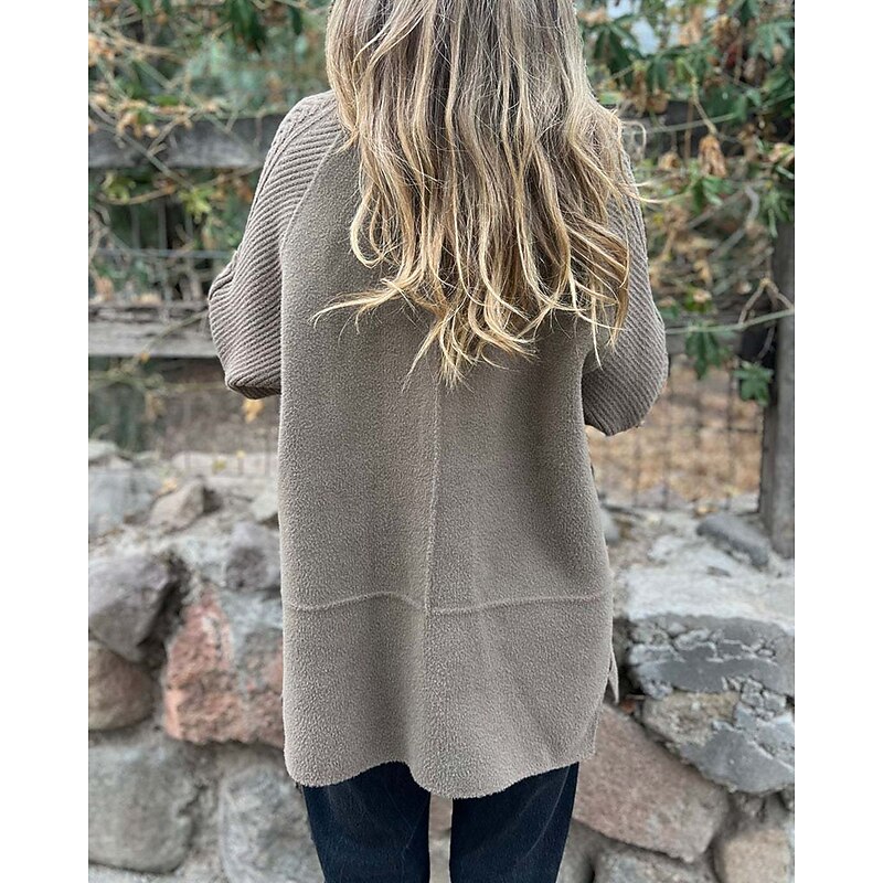 Women's Sweater Cardigan Streetwear Casual Solid Color Shirt Collar Pocket Buttons Flared sleeves Long Sleeve Long Tops Knit Daily Holiday Going out Black White Fall Winter3