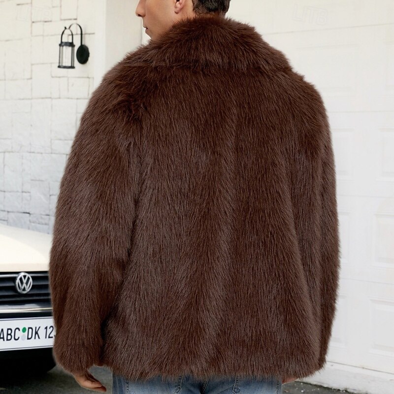 Men's Winter Jacket Fleece Jacket Faux Fur Coat Vacation Casual Thermal Warm Keep Warm Plain Fall & Winter Plush Elegant Punk Hooded Short Camel Light Khaki Black Green Khaki Jacket3