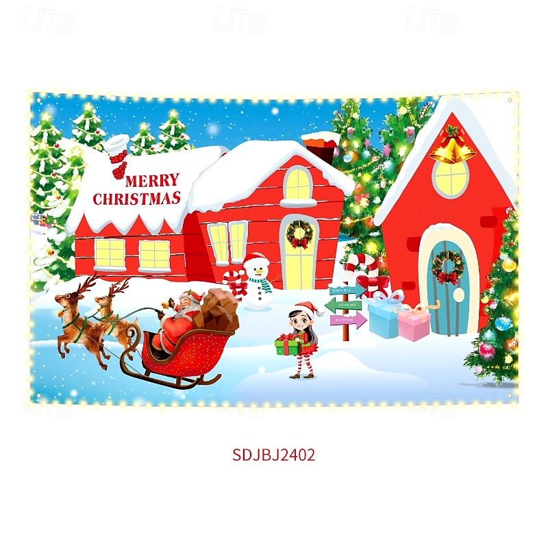 Christmas Backdrop Fabric,   Holiday Party Indoor Decoration, Photo Shoot Background with LED Lights, Hanging Wall Banner for Xmas Celebration, Wholesale3