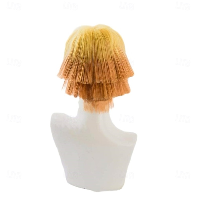 Cosplay  Wig Yellow Gradient Orange Curly Short Hair for Men Halloween Wigs2