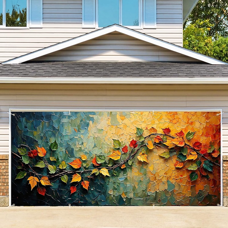 Tapestry Garage Door Cover Large Hanging Backdrop Leaf Vine Colorful Art Party Outdoor Shooting Backgrounds Front Door Home Decor
