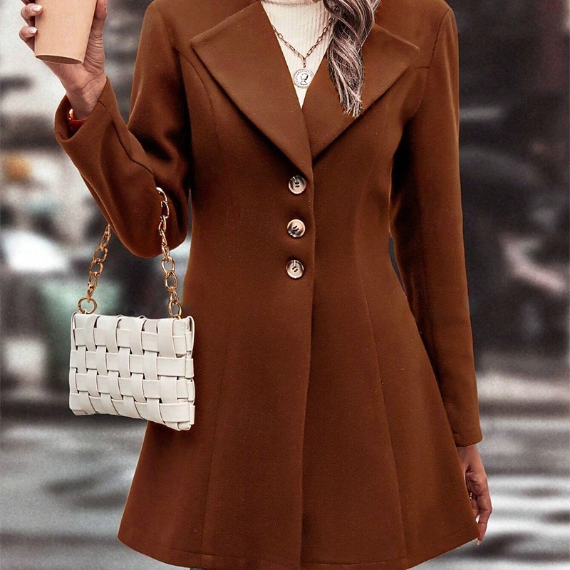 Women's Casual Jacket Warm Comfortable Pocket Buttons Fashion Outdoor Plain Going out Weekend Single Breasted Regular Lapel Regular Fit Long Sleeve Outerwear Black Apricot Coffee Fall Winter2