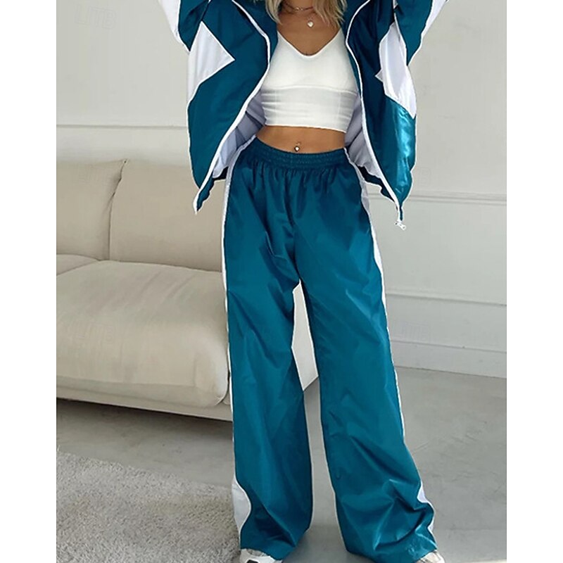 Women's Active Fashion Blouse Pants Sets Sweatshirt Long Sleeve Shirt Collar Color Block Ruched Zipper Outdoor Holiday Going out Yellow Pink Army Green Fall Regular Fit3