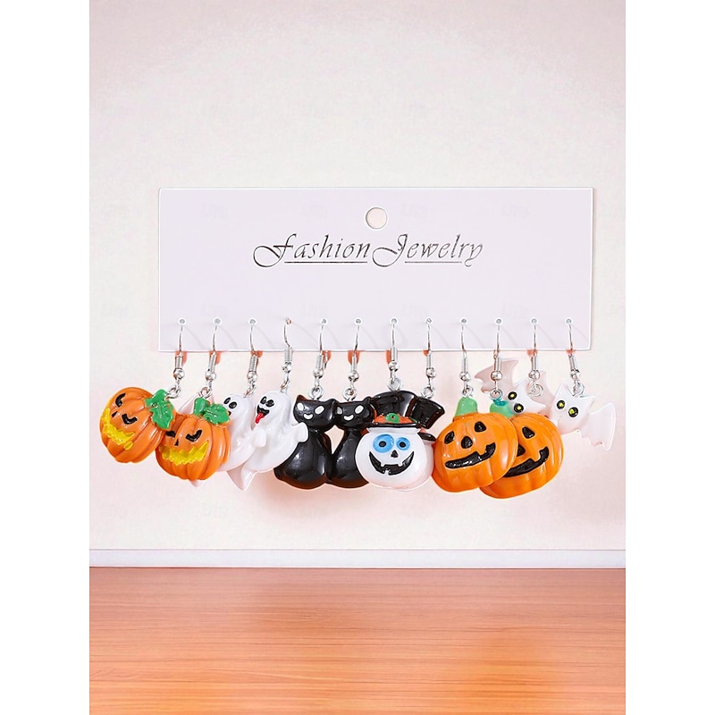 Women's Halloween Pumpkin and Ghost Earrings -Cute Acrylic Drop Dangle Earrings for Halloween Party Fashion4
