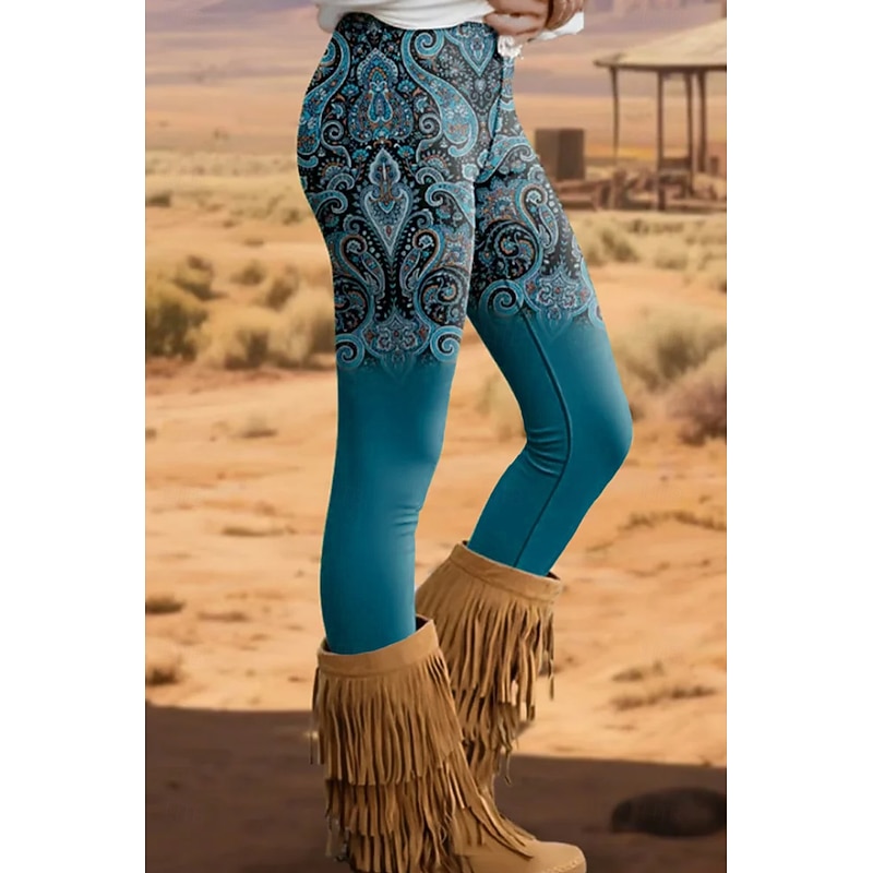 Women's Leggings Vacation Vintage Ethnic Style Full Length High Waist Graphic Gradient 3D Print Quick Dry Breathability Soft High Elasticity Outdoor Home Causal Red Blue Brown Green Fall Slim Fit4