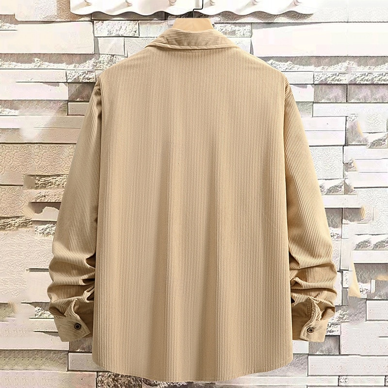 Men's Corduroy Jacket Casual Jacket Vacation Daily Breathable Pocket Fall Winter Plain Fashion Classic Lapel Regular Black Khaki Army Green Jacket3