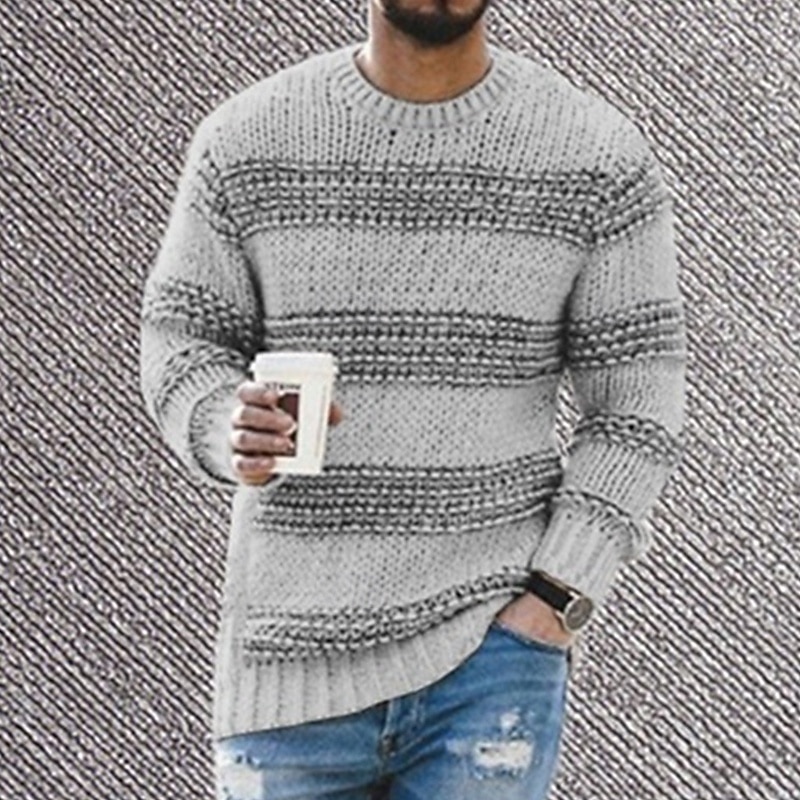 Men's Sweater Pullover Sweater Jumper Ribbed Knit Regular Tops Patchwork Knitted Plain Crew Neck Knitwear Contemporary Casual Daily Wear Clothing Apparel Fall Black Blue S M L2