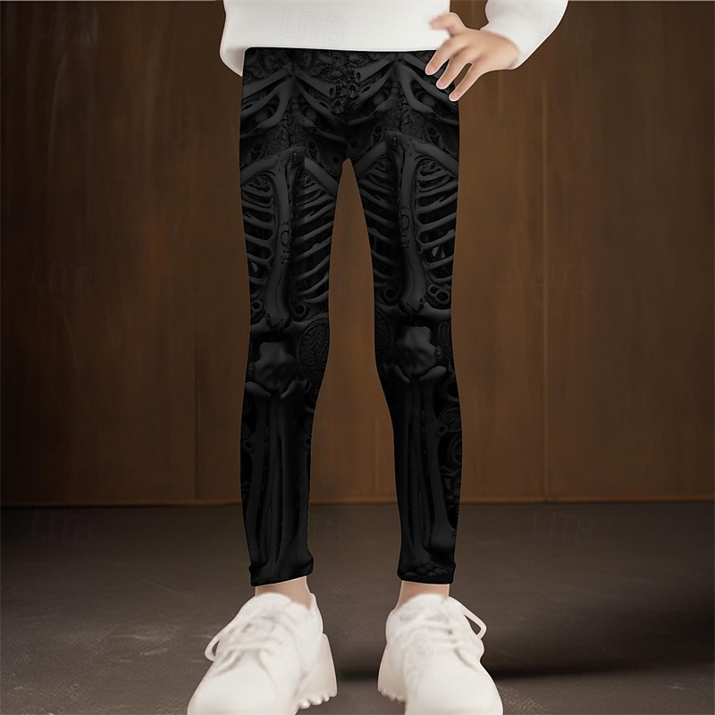 Halloween Girls' 3D Skull Pants Leggings Spring Fall Cute Basic Kids 4-12 Years Outdoor Casual Daily Regular Fit2