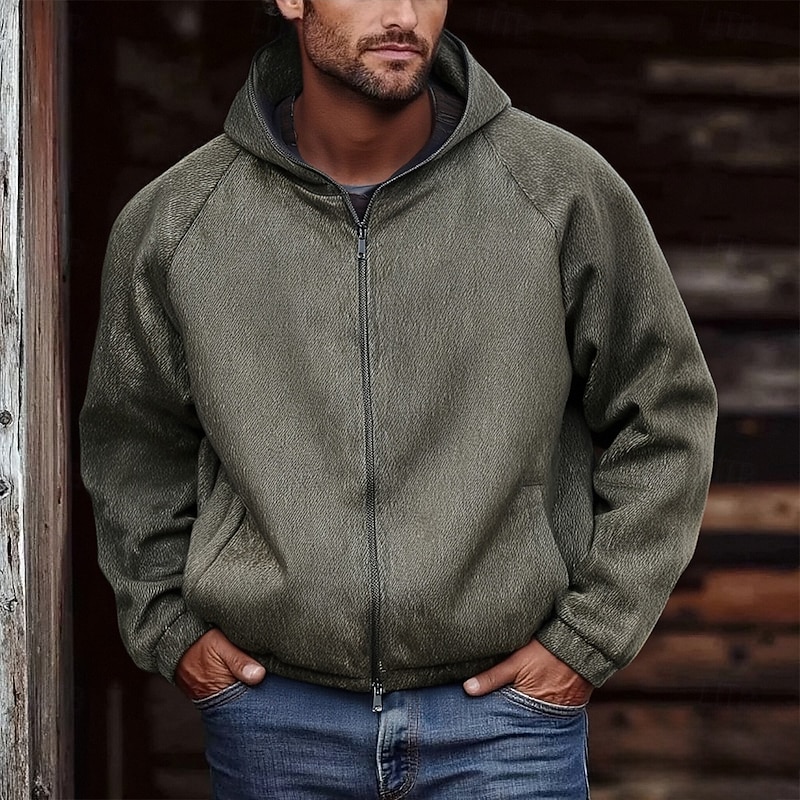 Men's Hoodie Full Zip Hoodie Khaki Dark Gray Hooded Plain Pocket Sports & Outdoor Daily Holiday Polyester Streetwear Basic Casual Spring Fall Clothing Apparel Hoodies Sweatshirts4