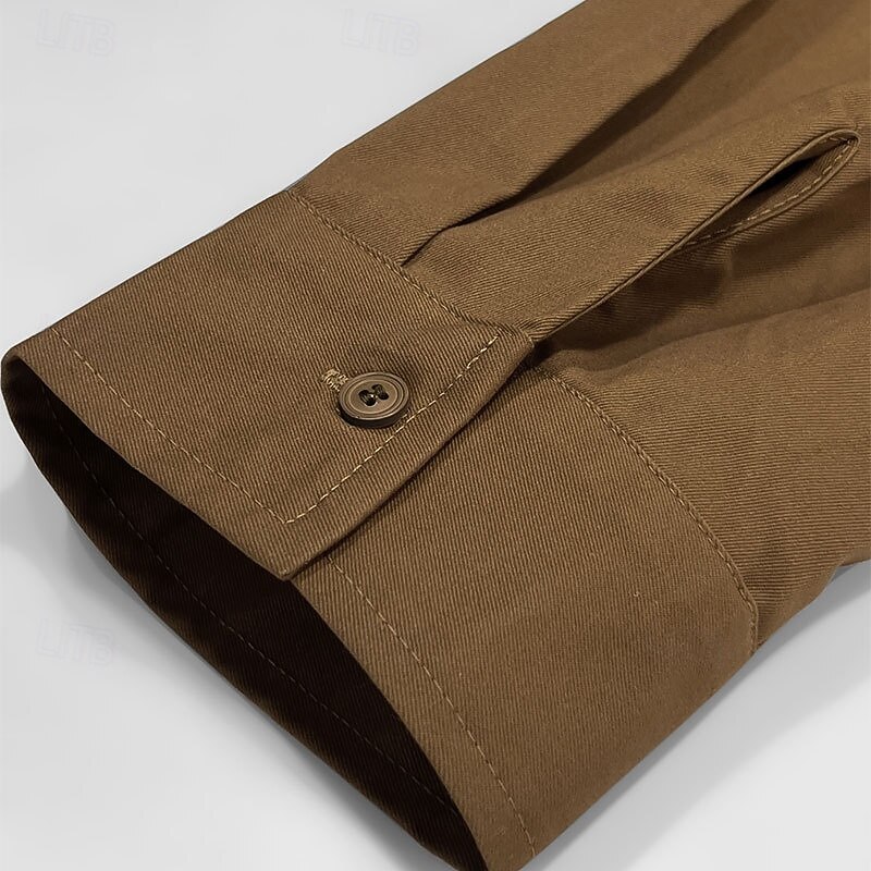 Men's Lightweight Jacket Shirt Jacket Cargo Jacket Casual Jacket Vacation Daily Breathable Pocket Spring Fall Plain Fashion Classic Lapel Regular Camel Brown Jacket4