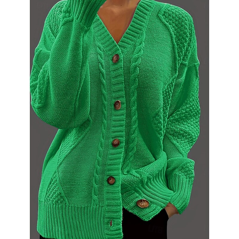 Women's Sweater Cardigan Elegant Fashion Streetwear Pure Color V Neck Buttons Knitted Long Sleeve Regular Tops Knit Outdoor Daily Weekend Pink Red Fall Winter4