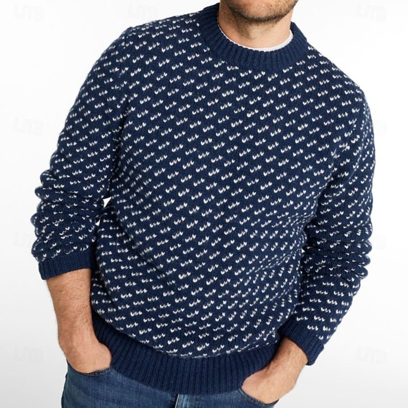 Men's Graphic Fair isle Sweater Pullover Sweater Jumper Knitwear Crewneck Casual Vacation Daily 3D Print Keep Warm Long Sleeve Spring Fall Winter Blue Brown