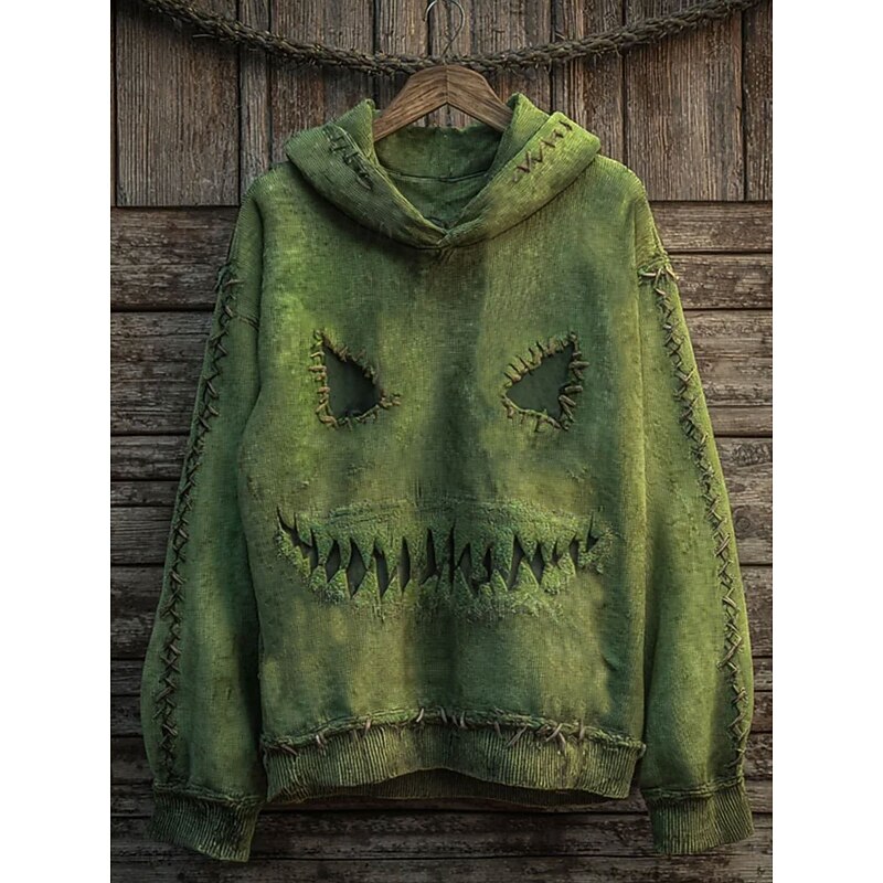 Women's Pullover Hoodie Sweatshirt Graphic Monster Casual Long Sleeve Hooded Regular Tops Party Evening Wear Street Dailywear Green Spring Fall Winter