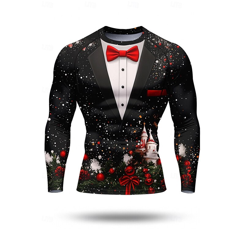 Christmas Men's Compression Shirt Running Shirt Long Sleeve Tee Tshirt Quick Dry Compression Power Flex Moisture Wicking Gym Workout Active Training Exercise Sportswear Activewear Black