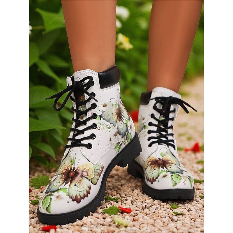 Women's Yellow Combat Boots – Lace-Up Ankle Boots with Yellow Bee Print and Lug Sole for Streetwear and Casual Fashion3