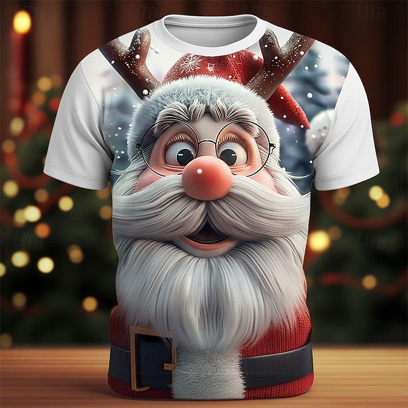 Christmas Men's Santa Claus T Shirt Short Sleeve T shirt 3D Print Crew Neck Shirt Daily Designer Artistic Vacation Party Street White Red All Seasons Clothing Apparel S M L XL XXL XXXL2