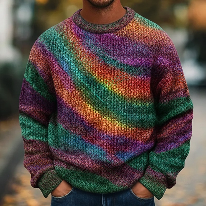 Men's Colorful Color Block Abstract Pullover Sweater Jumper Knitwear Crewneck Casual Vacation Street Daily 3D Print Knitting Keep Warm Long Sleeve Fall Winter Multicolor a Multicolor B Multi Color3