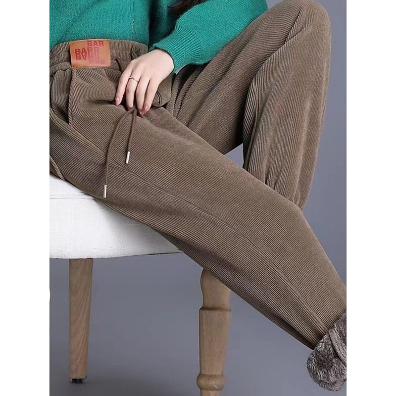 Women's Fleece Pants Chinos Fashion Streetwear Basic Full Length High Waist Plain Pocket Elastic Waistband Comfy Soft Comfortable High Elasticity Outdoor Street Dark Gray Black Brown Amethyst Spring3