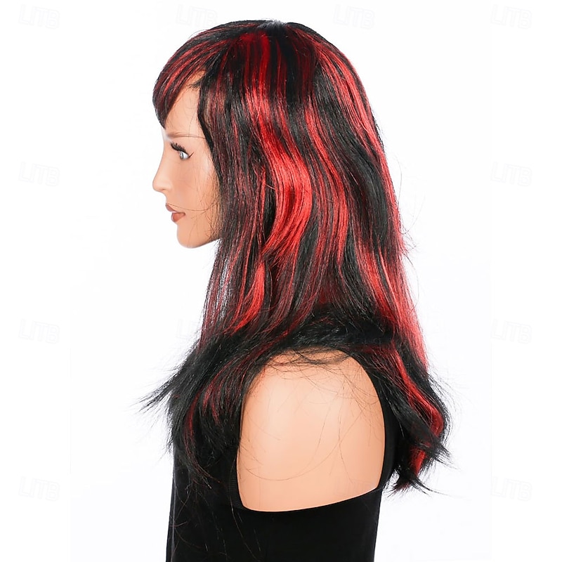 Vamp Halloween Costume Wig Long Wavy Curly Wig for Cosplay Party (Black/Red)2