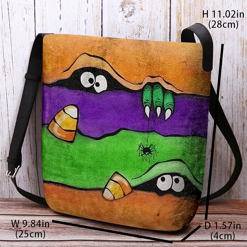 Women's Halloween Crossbody Bag with Candy Corn and Monster Print, Fun Shoulder Handbag for Parties, Festivals, and Daily Use3