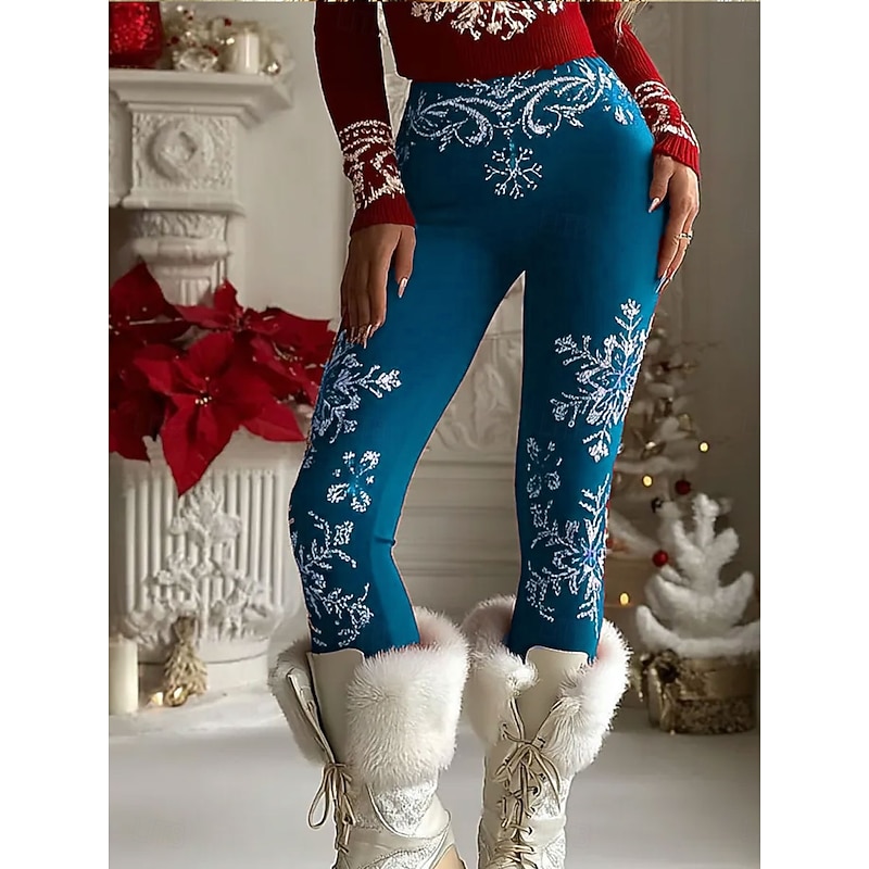 Women's Leggings Vacation Vintage Ethnic Style Full Length High WaistPantsUgly Christmas Graphic Snowflake 3D Print Quick Dry Breathability Soft Stretchy Outdoor Home Causal Red Blue Purple Green3