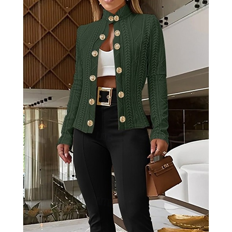 Women's Casual Jacket Comfortable Breathable Jacquard Buttons Fashion Daily Plain Outdoor Casual Daily Single Breasted Regular Stand Collar Regular Fit Long Sleeve Outerwear Black White Pink Spring3