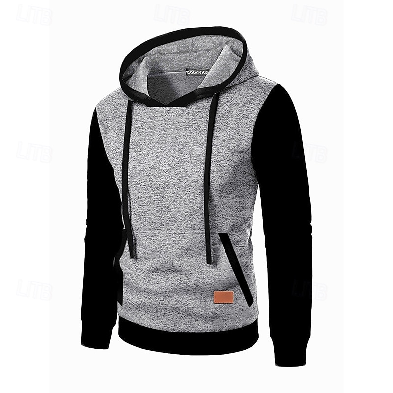Men's Jacquard Hoodie Pullover Hoodie Sweatshirt Wine Red Denim Blue Army Green Navy Blue Light Grey Hooded Plain Patchwork Color Block Sports & Outdoor Casual Daily Streetwear Cool Sportswear Fall