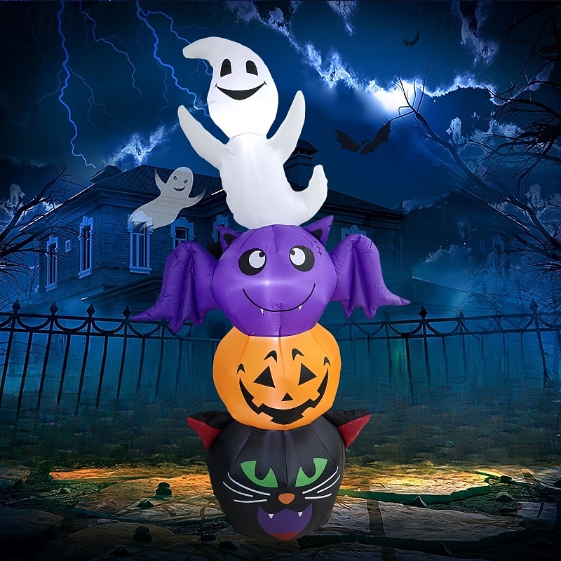 1 Pc 1.8M/6FT Halloween LED with Pumpkin Black Cat Bat Ghost Inflatable Air Model Indoor and Outdoor Party Courtyard Lawn Halloween Festival Atmosphere Decorative Light EU/US/UK/AU Plug4