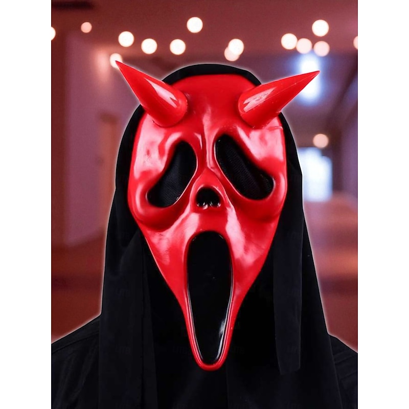 Unisex Latex Ghost Face Mask with Hood, Horror Scary Costume Accessory for Halloween Parties and Masquerade Balls4