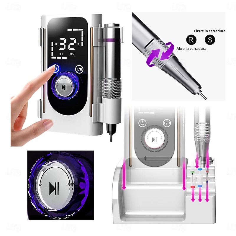 Nail Polisher Professional Emery Drill Portable 45000 RPM XI.CAI Portable Sander Charging Type4