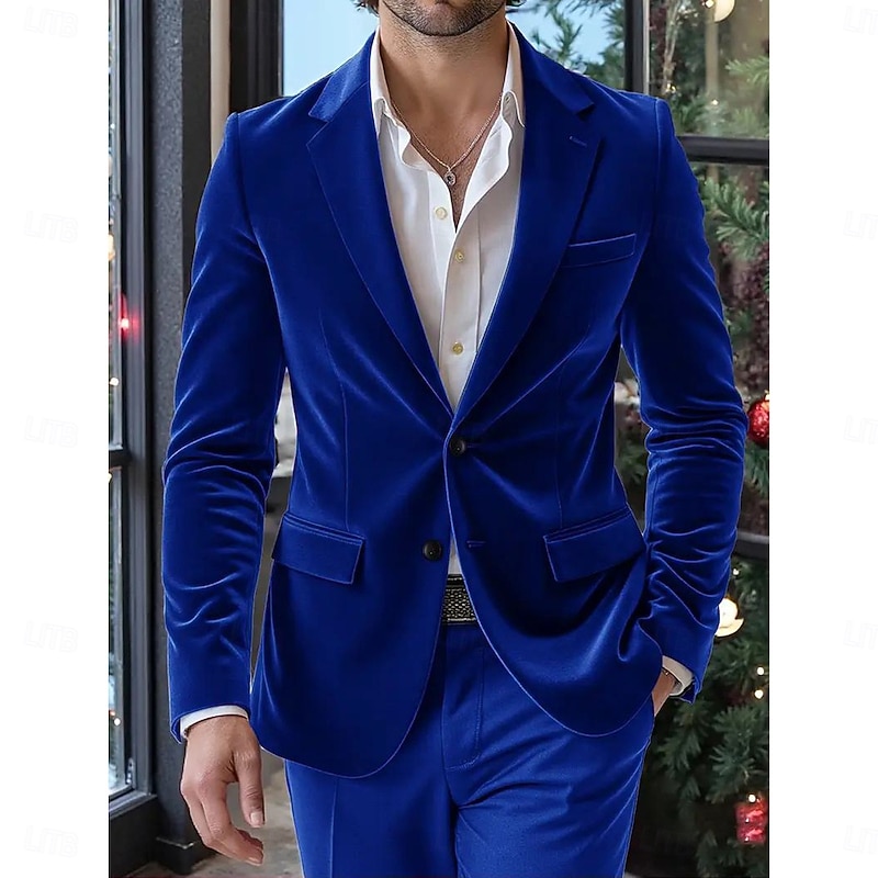 Men's Blazer Jacket Notch Collar Casual Solid Colored Blazer Black Dark Blue Tailored Fit Single Breasted Two-buttons