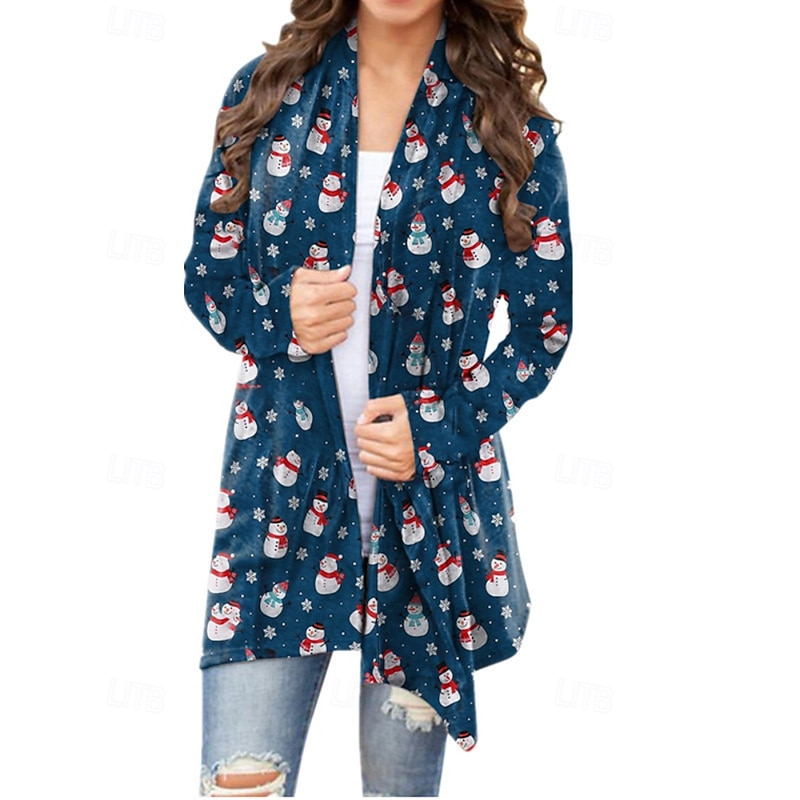 Women's Winter Coat Casual Jacket Comfortable Print Asymmetric Hem Christmas Casual Santa Claus Christmas Going out Casual Daily Weekend Cardigan Regular V Neck Regular Fit Long Sleeve Outerwear
