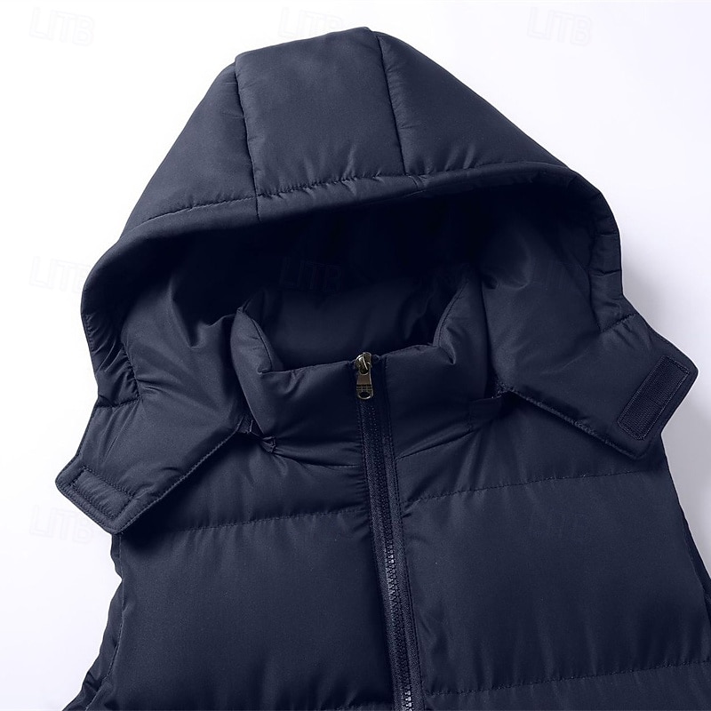 Men's Puffer Vest Vest Gilet Vacation Daily Date Fashion Casual Fall Winter Pocket Polyester Warm Comfortable Solid Color Zipper Hooded Regular Fit Black Blue Vest4