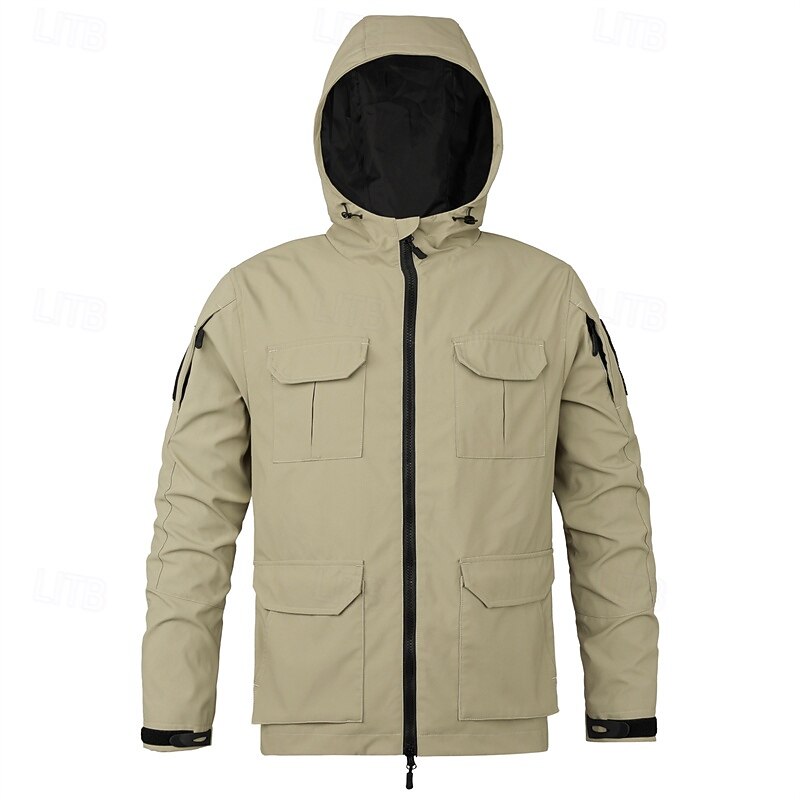 Men's Outdoor Jacket Raincoat Hiking Jacket Vacation Daily Windproof Waterproof Pocket Fall Winter Plain Fashion Classic Hooded Regular Black Purple Khaki Army Green Jacket2