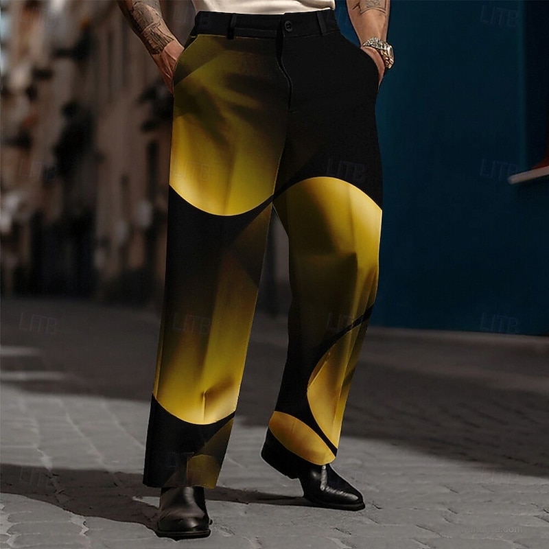 Men's Geometric Abstract Gradient Color Trousers Dress Pants Suit Pants Mid Waist Casual Dailywear Holiday Streetwear Relaxed Fit Flat Front Dress Pants with Side Pockets Spring Fall 3D Print Yellow3