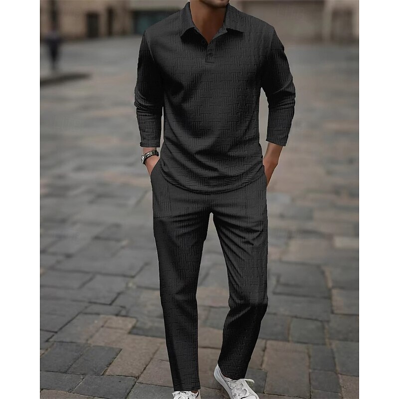 Men's Golf Shirt Golf Polos Shirts Work Casual Lapel Long Sleeve Basic Modern Plain Jacquard Buttons Spring Fall Regular Fit Black White Sky Blue Khaki Army Green Gray Golf Shirt4