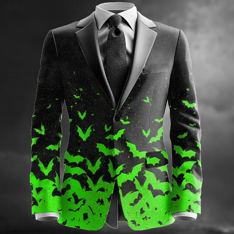 Men's Bat Blazer Jacket Coat Comfortable Artistic Casual Party Evening Wear Daily Festival 3D Print Buttons Multi Pocket All Seasons Notch Long Sleeve Blue Orange Green2