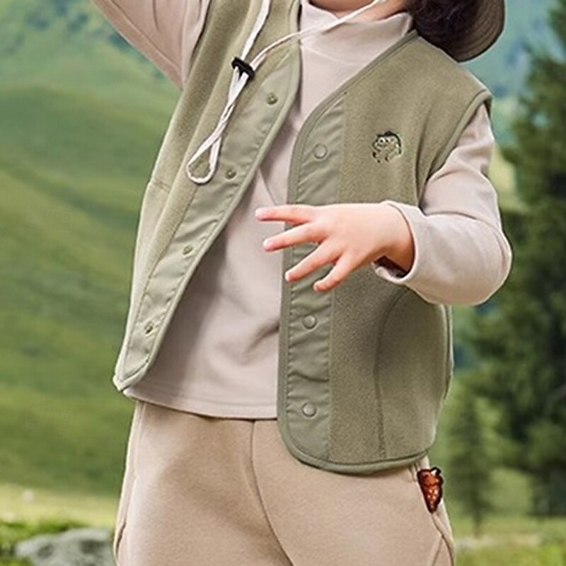 Kids Unisex Vest Coat Outerwear Solid Color Sleeveless Pocket Buttons Keep Warm Soft Breathable Coat Outdoor Fashion Daily Brown Green Khaki Fall Winter 4 years+2
