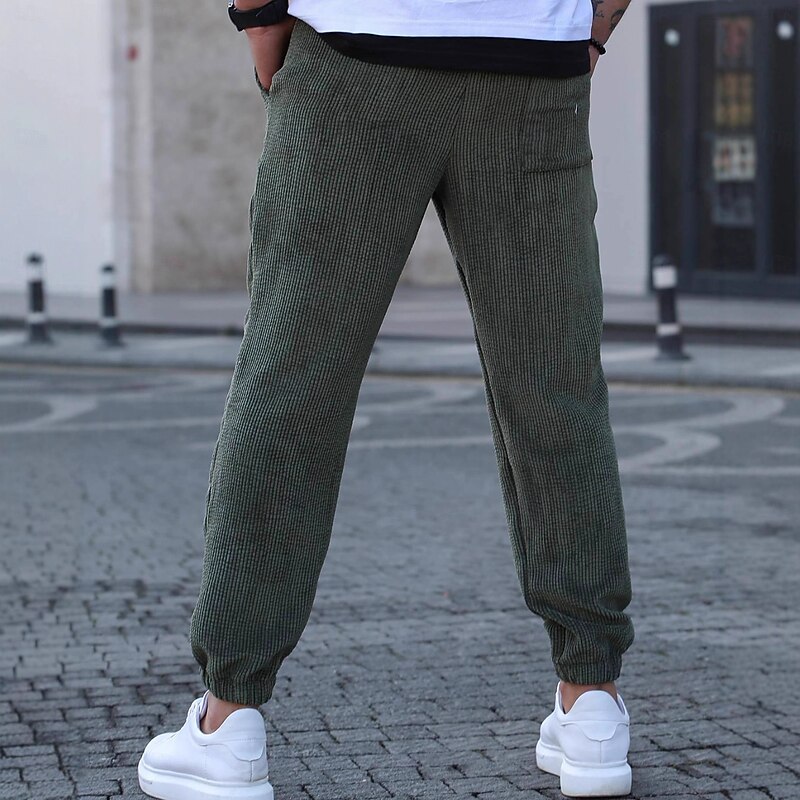 Men's Cargo Pants Joggers Trousers Corduroy Pants Casual Pants Drawstring Pocket Plain Comfort Full Length Outdoor Casual Daily Fashion Streetwear Dark Khaki Black Inelastic3