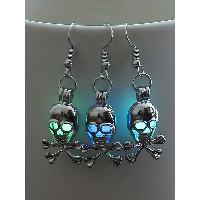 Women's Halloween Alloy Luminous Skull and Crossbones Earrings - Shiny Goth Punk Pendant Jewelry for Masquerade and Cosplay4