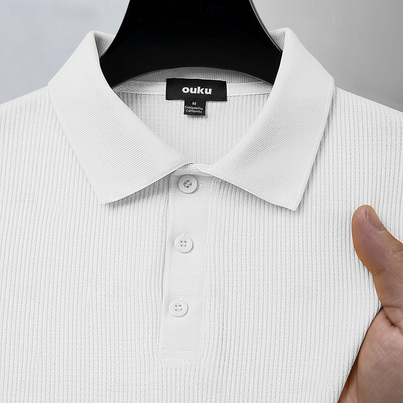 Men's Waffle Polo Shirts Golf Shirt Street Casual Lapel Long Sleeve Basic Modern Plain Textured Buttons Spring Fall All Seasons Regular Fit BlueGray Black White Yellow Burgundy Gray Waffle Polo Shirts4