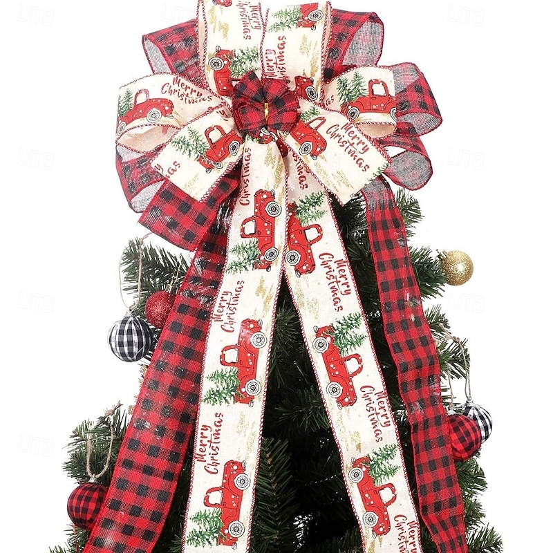 Christmas Tree Topper Bow Decoration, Large Ribbon Ornament for DIY Holiday Tree, Festive Silk Bow Hanging Accessory, Xmas Party and Home Decor