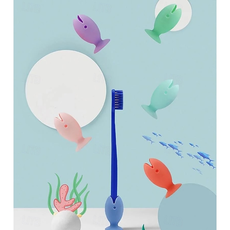 Tooth Brush Cover Cap Stand No Drill Suction Storage Travel Toiletry Set Organizer Drain Rack Luxury Silicone Fish Shaped Toothbrush Holder Protective Cover Portable Bathroom Accessories4