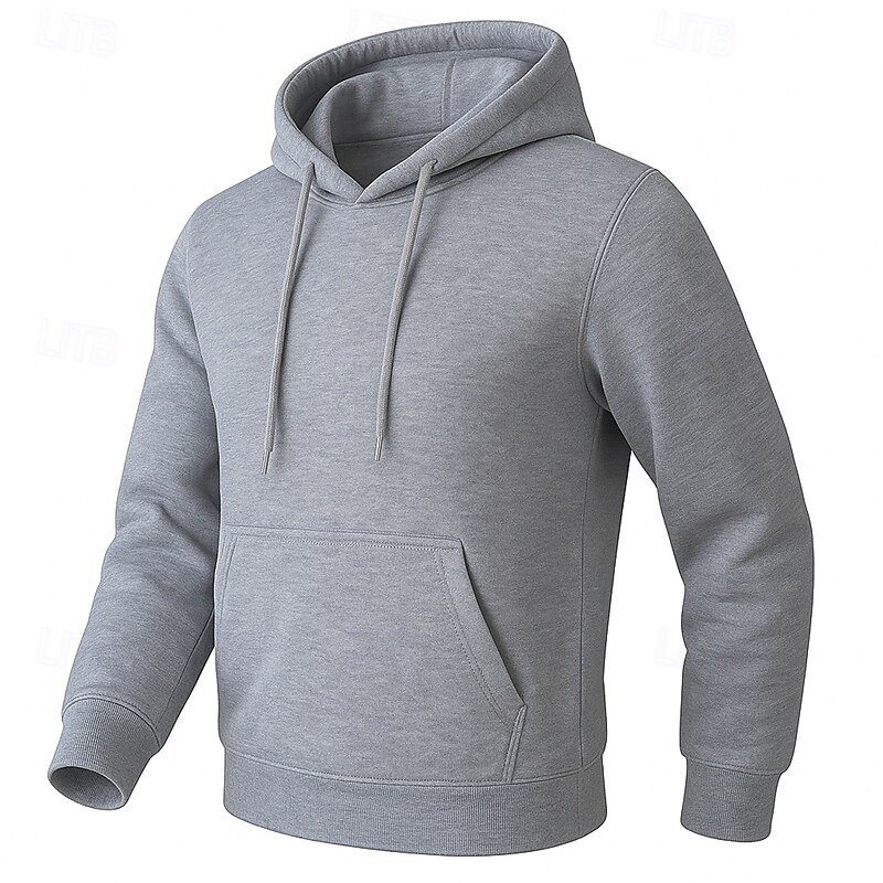 Men's Hoodie Fleece Hoodie Fleece lined Hoodie Apricot Black White Yellow Pink Hooded Plain Kangaroo Pocket Sports & Outdoor Casual Daily Polyester Streetwear Cool Sportswear All Seasons Clothing2
