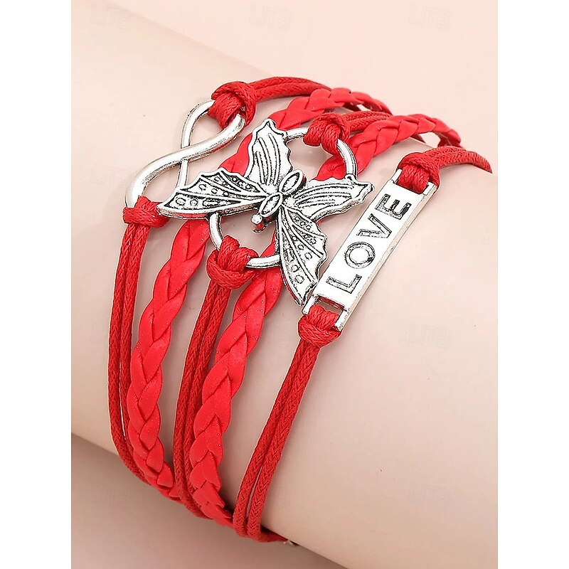 Women's Christmas Multi-Layer Bracelet with Butterfly and Love Charm, Adjustable Braided Wrap Jewelry in Multiple Colors for Holiday Party and Gift Giving3